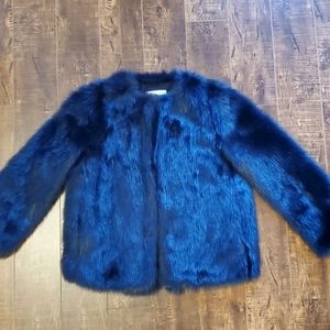 Zara Navy Blue Faux Fur Jacket